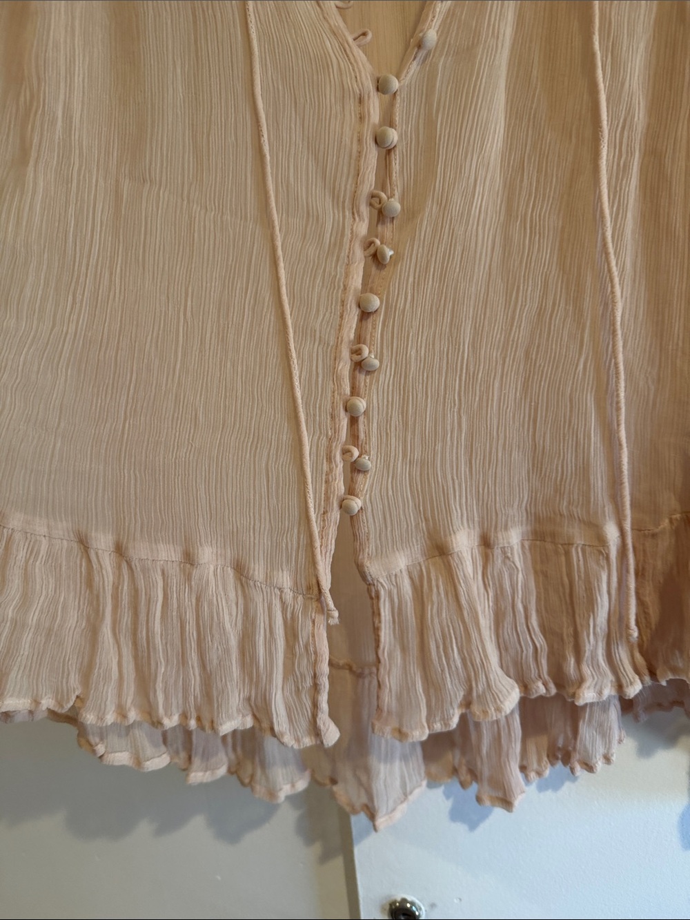 Free People sheer nude Peach Crinkle chiffon Button-Down Blouse - Picture 3 of 5